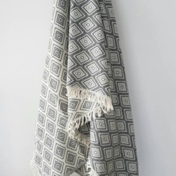Geometric Blanket Throw - 100% Cotton Quilt Bohemian Cozy Couch Natural Home Linen Double-Sided - thumbnail 4