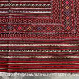 Handwoven Afghan Kilim Rug 4x6 Ft Red Geometric Wool Tribal Carpet - thumbnail 3