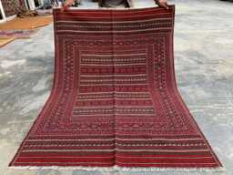 Handwoven Afghan Kilim Rug 4x6 Ft Red Geometric Wool Tribal Carpet - thumbnail 1