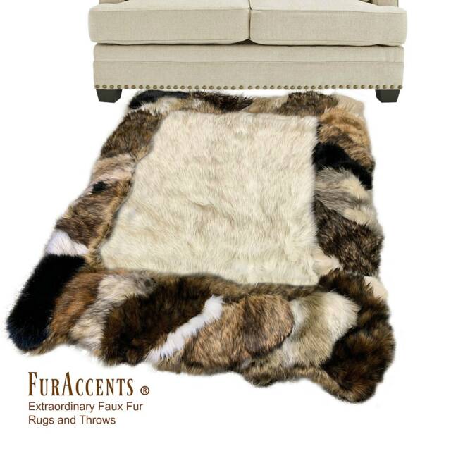 Patchwork Faux Fur Area Rug, Animal Friendly Throw, Handmade Usa - image 1