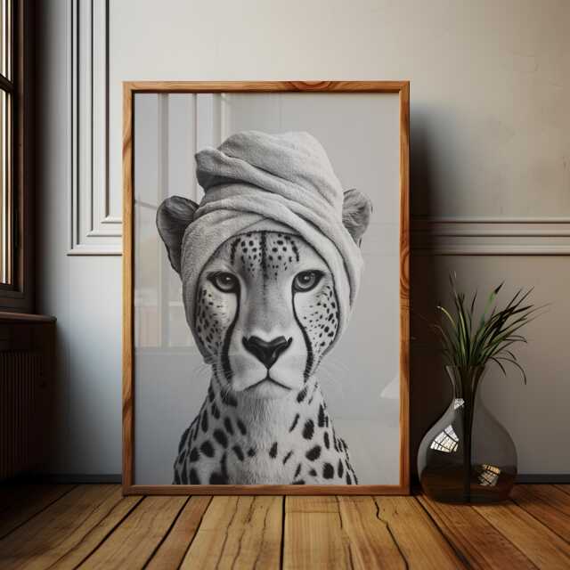 Monochrome Cheetah Bathroom Poster Funny Animal Print - image 1