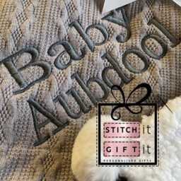 Personalised Baby Surname Cable Knit Blanket Gift Engraved -Name Embroidered Pom Pom/Sherpa Fleece - thumbnail 2