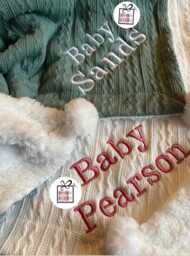 Personalised Baby Surname Cable Knit Blanket Gift Engraved -Name Embroidered Pom Pom/Sherpa Fleece - thumbnail 1