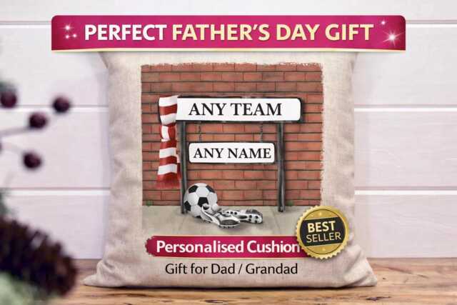 Personalised Football Cushion Gift For Dad Grandad - Any Team Street Sign Pillow Father's Day Custom Fan - image 1