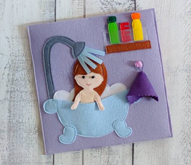 Felt Quiet Book Page Girl's Bathroom Montessori Toy - 1-4 Year - image 1