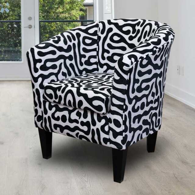 Rosso Zebra Print Tub Barrel Chair - Black & White Abstract Accent Handmade in Britain - image 1
