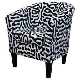 Rosso Zebra Print Tub Barrel Chair - Black & White Abstract Accent Handmade in Britain - thumbnail 3