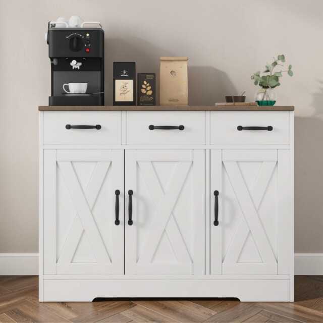 Sideboard Kitchen Cabinet 3 Doors, Drawers Wooden Storage Cupboard - image 1