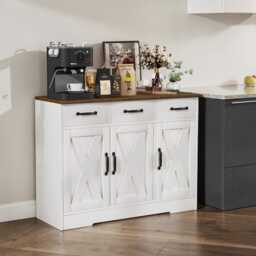 Sideboard Kitchen Cabinet 3 Doors, Drawers Wooden Storage Cupboard - thumbnail 3