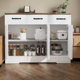 Sideboard Kitchen Cabinet 3 Doors, Drawers Wooden Storage Cupboard - thumbnail 2