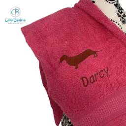 Dachshund Dog Towel - Personalised Face Cloth/Hand Bath Embroidered Dog & Text - thumbnail 2