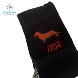 Dachshund Dog Towel - Personalised Face Cloth/Hand Bath Embroidered Dog & Text - thumbnail 1