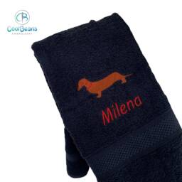 Dachshund Dog Towel - Personalised Face Cloth/Hand Bath Embroidered Dog & Text - thumbnail 4