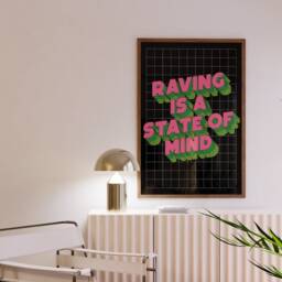 Raving Is A State Of Mind - Music Poster Wall Art A5 A4 A3 House Bold Typographic Quote Decor Annie Mac - thumbnail 2