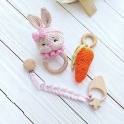 Baby Girl First Easter Gift With Bunny Toy & Booties Set, Crochet Carrot Toy, Girl Basket Stuffers, Newborn Box - thumbnail 3