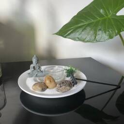 Buddha Zen Garden Set Candle Holder Tealight Spiritual Home Ornament Relax Gift White - thumbnail 2
