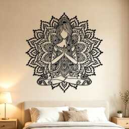 Yoga Woman Mandala Metal Wall Art, Meditation Lotus Pose Girl Iron Sign, Spiritual Boho Zen Bedroom Studio Decor, Hanging - thumbnail 4