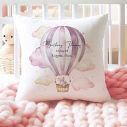 Personalized Baby Cushion - Balloon Nursery Decor, New Girl Gift - thumbnail 2