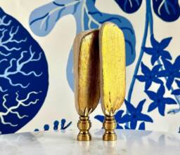 Golden Driftwood Lamp Finials - Two-Faced Gold Gilded On Shiny Brass Hardware A Matching Pair - thumbnail 1