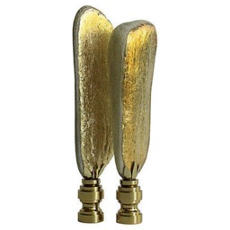 Golden Driftwood Lamp Finials - Two-Faced Gold Gilded On Shiny Brass Hardware A Matching Pair - thumbnail 2