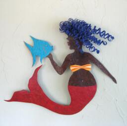 Recycled Metal Mermaid Wall Art Coastal Bathroom Decor - 14 X 16 - thumbnail 1