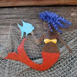 Recycled Metal Mermaid Wall Art Coastal Bathroom Decor - 14 X 16 - thumbnail 3