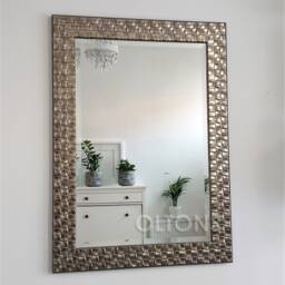 Wall Mirror Wood Square Mosaic Design Frame in Champagne Or Antique Silver Bevelled Edge 106x76cm - 42x32 Inches - thumbnail 2