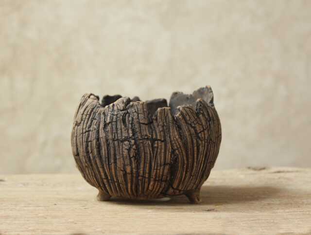 Kusamono Stoneware Pot For Succulents & Cacti, Natural Texture, Dimensions 12-13 cm - Width, 7-9 - Height - image 1
