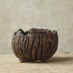 Kusamono Stoneware Pot For Succulents & Cacti, Natural Texture, Dimensions 12-13 cm - Width, 7-9 - Height - thumbnail 3