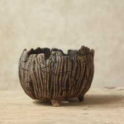 Kusamono Stoneware Pot For Succulents & Cacti, Natural Texture, Dimensions 12-13 cm - Width, 7-9 - Height - thumbnail 2