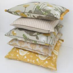 March Leaping Hare Double Sided Cushion Cover Yellow Ochre Dandelion Rabbit Fabric - thumbnail 3