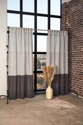 Linen Color Block Curtain Panels Semi-Sheer Rod Pocket Curtains - Set Of 2