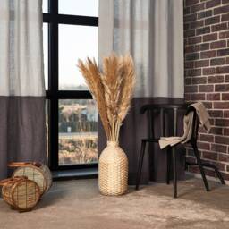 Linen Color Block Curtain Panels Semi-Sheer Rod Pocket Curtains - Set Of 2 - thumbnail 2