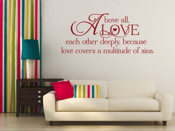 Christian Wall Decal. Above All Love Each Other 2, Cd 165 Scripture Wall Decal, Religious Quote, Decal Bible - image 1