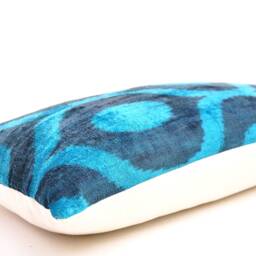 Navy Blue Velvet Ikat Pillow Cover, Silk Accent Cushion - thumbnail 3