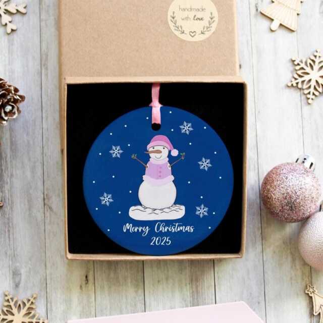 Personalised Snow Woman Ceramic Christmas Tree Decoration - Custom Name Ornament - image 1