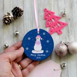 Personalised Snow Woman Ceramic Christmas Tree Decoration - Custom Name Ornament - thumbnail 4