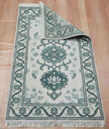 6x9 Hand Knotted Wool Oushak Rug, Vintage Traditional Floral Medallion Ivory & Green Home Decor Hallway Runner Carpets, Modern Kitchen Rugs