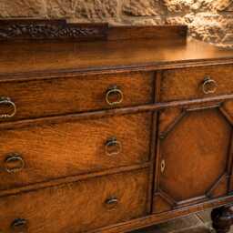 Antique English Tiger Oak Jacobean Revival Sideboard - C.1930 Solid Buffet Cabinet - thumbnail 3