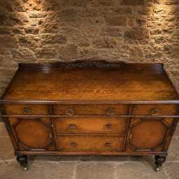 Antique English Tiger Oak Jacobean Revival Sideboard - C.1930 Solid Buffet Cabinet - thumbnail 2