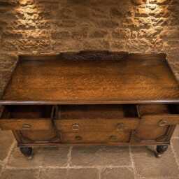 Antique English Tiger Oak Jacobean Revival Sideboard - C.1930 Solid Buffet Cabinet - thumbnail 4