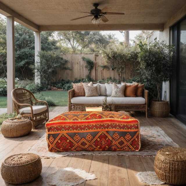 Unstuffed Moroccan Ottoman Pouf Square Footstool, Multicolored - image 1