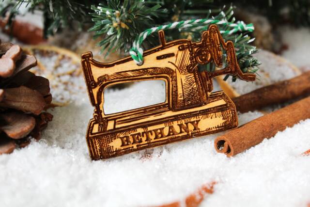 Personalised Sewing Ornament Dressmaking Singer Sew Gift Wood Custom Bauble Laser Engraved Rustic Wooden Name Decoration Irish - image 1