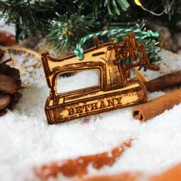 Personalised Sewing Ornament Dressmaking Singer Sew Gift Wood Custom Bauble Laser Engraved Rustic Wooden Name Decoration Irish - thumbnail 3