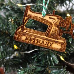 Personalised Sewing Ornament Dressmaking Singer Sew Gift Wood Custom Bauble Laser Engraved Rustic Wooden Name Decoration Irish - thumbnail 2