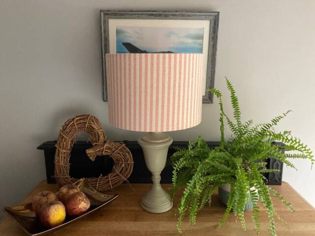 Taupe & Rose Striped Luxury Drum Lamp Shade. Bespoke. Handmade Table Or Pendant Shades in 20cm Or 30cm - image 1