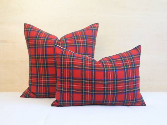 Red Tartan Plaid Pillow Cover, Royal Stewart Wool Christmas Decor - Ready To Ship - image 1