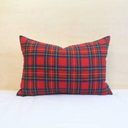 Red Tartan Plaid Pillow Cover, Royal Stewart Wool Christmas Decor - Ready To Ship - thumbnail 3