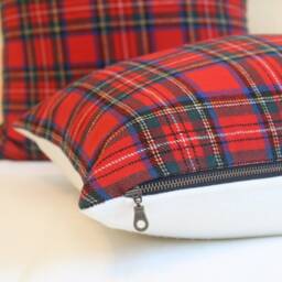 Red Tartan Plaid Pillow Cover, Royal Stewart Wool Christmas Decor - Ready To Ship - thumbnail 2