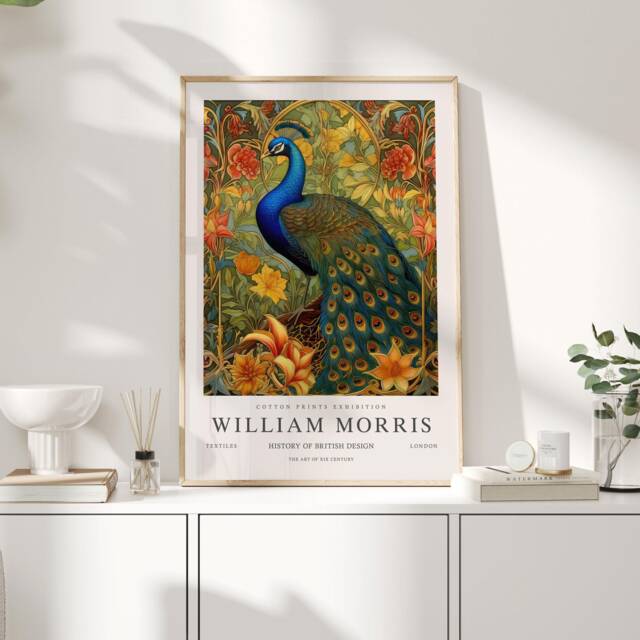 William Morris Print, Art, Exhibition Poster, Uk, Peacock Artwork, Decor - image 1